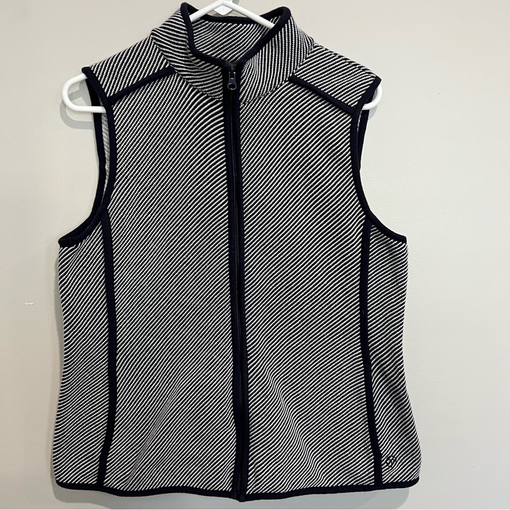 T by Talbots womens vest L blue stripes nautical preppy classic